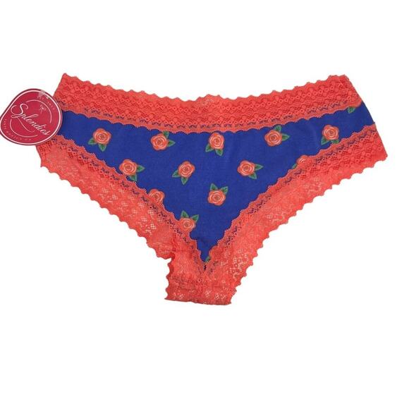 Splendies Orange Rose Lace Trim Cheeky Panty Womens Size Small - Picture 1 of 6